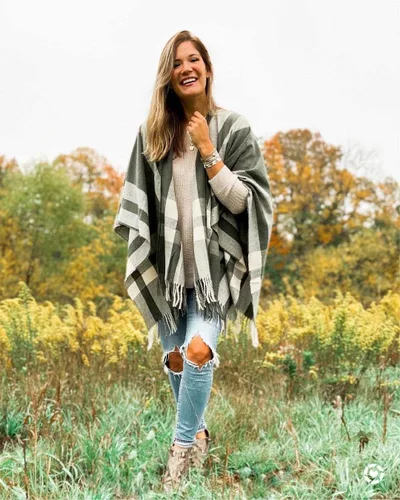 Vista 79 de Moss Rose Chal de viaje para mujer, capa tipo poncho de frente abierto para otoño e invierno