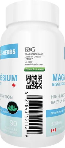 Vista 3 de Bisglicinato de magnesio – Máxima absorción – Grado premium – Sin rellenos – No tamponado – 90 cápsulas vegetales – 500 mg de bisglicinato