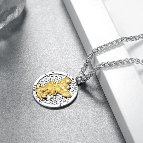Vista 3 de Collar de San Miguel de plata de ley 925, collar de Arcángel Miguel colgante de San Miguel para hombres, joyería de medalla de amuleto para hombres