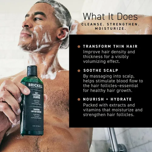 Vista 5 de Brickell - Rutina revitalizante diaria para el cuidado del cabello, set de champú y acondicionador para hombres, champú de aceite de menta y árbol