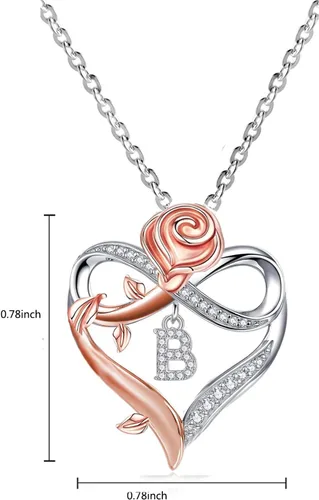 Vista 6 de Collares con inicial de corazón de rosa para mujer, collar con dije de letra de corazón de amor infinito CZ A-Z para adolescentes y niñas