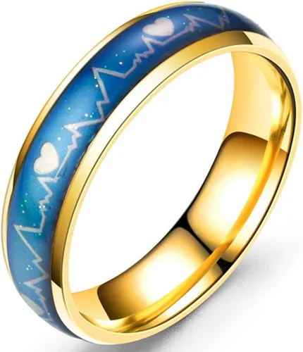 Vista 4 de Jude Jewelers Anillo de acero inoxidable que cambia de color, corazón, estado de ánimo, alianza de boda, aniversario