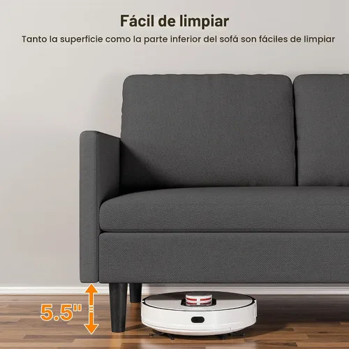 Vista 8 de Gizoon Sofá modular modular en forma de L, sofá cama moderno de 4 asientos con módulos desmontables, tela de tela de rizo, 6 patas para sala de Gris