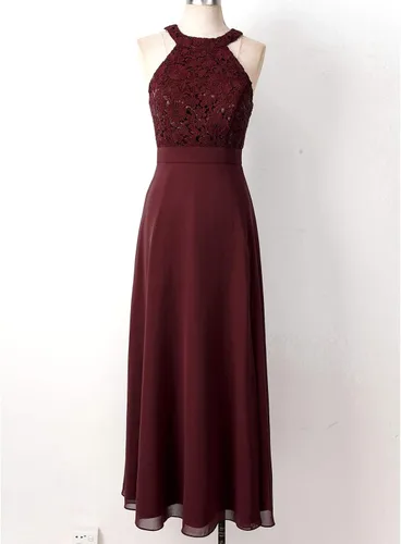 Vista 3 de Renvena - Vestido de gasa para dama de honor con encaje floral y largo de baile