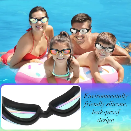 Vista 5 de Flutesan Paquete de 6 gafas de natación para adultos y niños, anti niebla, con tapones para los oídos, clip para la nariz, sin fugas, protección