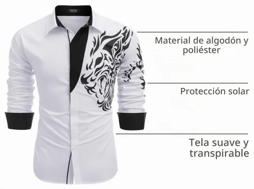 Vista 4 de COOFANDY Camisa de vestir con botones y estampado para hombre, camisas casuales de manga larga 02-blanco (Tiger)
