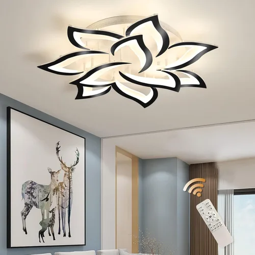 Vista 11 de Garwarm Lámpara de Techo Moderna, Candelabro LED Regulable de 23.6" Empotrado en el Techo, Control Remoto Lámpara de Hoja Acrílica Blanca para Sala
