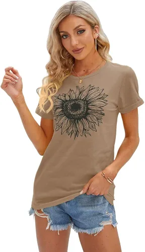 Vista 2 de Cicy Bell Camiseta de manga corta para mujer, diseño de girasol, para verano