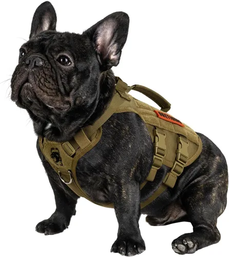 Vista 19 de OneTigris - Arnés táctico para perros pequeños, chaleco de perro pequeño sin tirones con asas, transpirable, arnés militar con sistema MOLLE, arnés