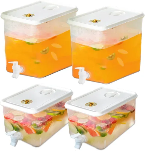 Vista 7 de Dispensador de bebidas para refrigerador, dispensador de bebidas de plástico con espita, recipiente de jugo sellado con pantalla de filtro, jarra