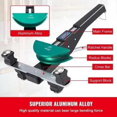 Vista 5 de Happybuy Dobladora de tubos de cobre, 7 troqueles de 1/4"-7/8" 90° hacia adelante/inversa, 0.236-0.866 in para tubos de cobre y aluminio