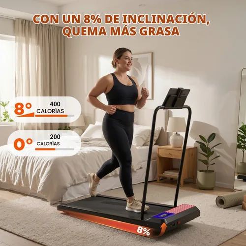 Vista 6 de Under Desk Treadmill with Incline, Portable Walking Pad with Handlebar Rojo
