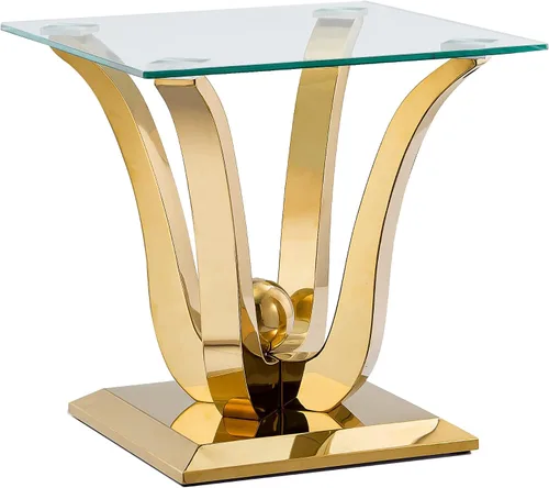 Vista 40 de Mesa de centro de cristal de lujo, mesa de centro de sofá de 47 pulgadas con marco de acero inoxidable dorado y parte superior de vidrio negro, mesa