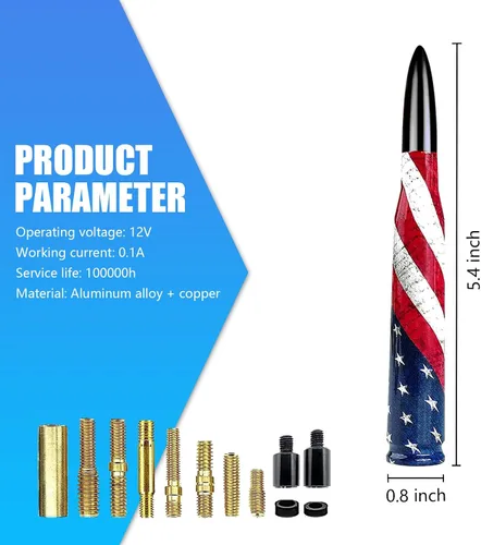 Vista 2 de 1 pieza de antena de bala modificada para coche, antena decorativa personalizada antirrobo con bandera americana de 5.5", señal estable