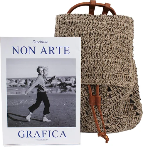 Vista 5 de Mochila tejida hecha a mano de paja mediana para mujer, con solapa, con cordón, bolsa de playa, Gris, Mochilas Daypack
