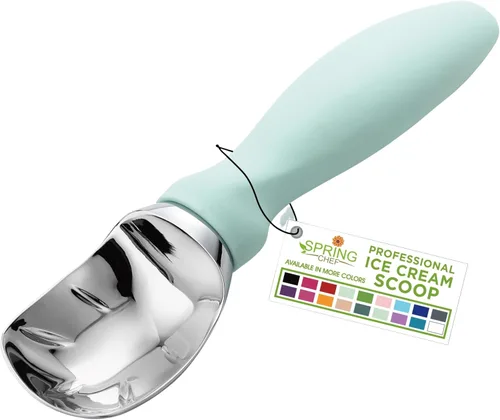 Vista 29 de Spring Chef - Cuchara para helado rosa de alta resistencia con mango suave, cuchara profesional para helado, cuchara de metal para masa de galletas