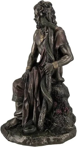 Vista 3 de Veronese Design Asclepius griego Dios de la medicina sosteniendo serpiente entrelazada estatua bronceada