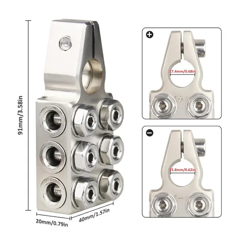 Vista 4 de Conectores de terminal de batería, bloque de distribución de batería de 12 vías, 8AWG hasta 4/0 (XL) AWG calibre positivo y negativo (+/-) (par)