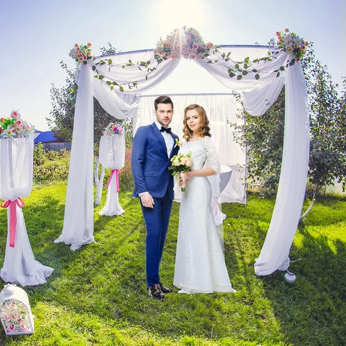 Vista 7 de Cortinas de techo blancas para bodas – 6 paneles de 5 x 10 pies de gasa blanca para cortinas de telón de fondo transparentes para bodas, fiestas