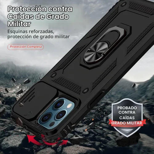 Vista 6 de Funda para iPhone 12 Pro Max, con cubierta para lente de cámara, protector de pantalla HD, [grado militar] anillo de montaje en coche con soporte