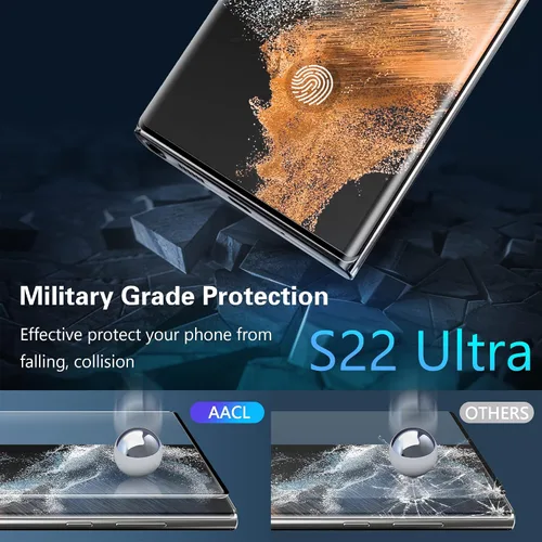 Vista 8 de AACL [Compatible con huellas dactilares] [Paquete de 3] Protector de pantalla de vidrio templado curvado 3D para Samsung Galaxy S22 Ultra 5G