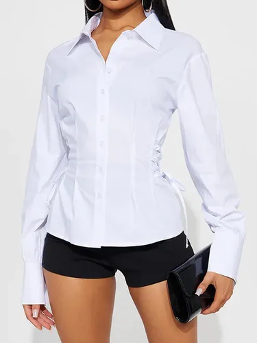 Vista 2 de SUNNOW Camisa de mujer con botones y lazo lateral contorneado en la cintura