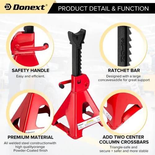 Vista 4 de Jack Stands 3 toneladas (6,500 lb) de acero de capacidad, 1 par de soportes de elevación rojos ajustables