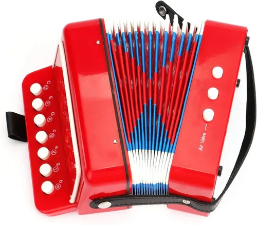 Vista 4 de Tosnail Acordeón pequeño, botones de 10 teclas de control de instrumentos musicales para principiantes de aprendizaje, rojo