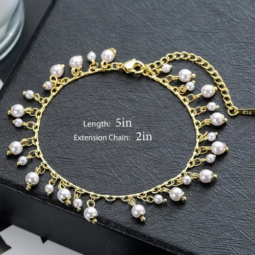 Vista 3 de KesaPlan Juego de collar de perlas, collar de perlas ajustables chapado en oro de 14 quilates y pulsera de perlas y aretes de perlas para mujer