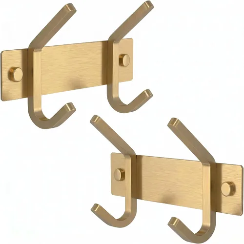 Vista 24 de Perchero de Abrigos Pequeño Negro Mate para Pared – Riel de Ganchos de Acero Inoxidable de 6 Pulgadas con 2 Ganchos Dobles para Abrigos