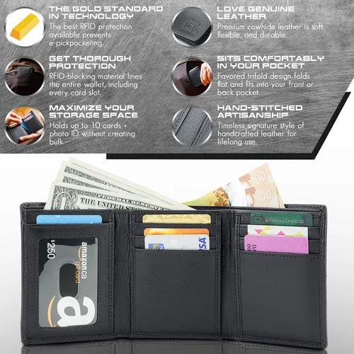 Vista 2 de Billetera triple de 8 compartimientos bloqueadora de RFID con espacio para identificación - Cuero auténtico - Billeteras bloqueadoras de RFID