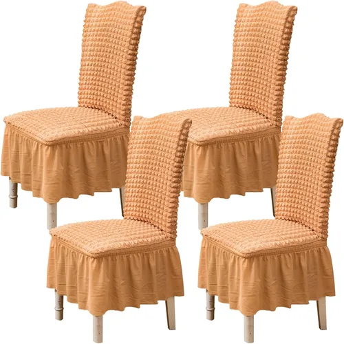 Vista 18 de Qubjus Juego de 2 fundas elásticas para sillas de comedor con falda, extraíbles y lavables, para sillas de cocina, juego de fundas protectoras