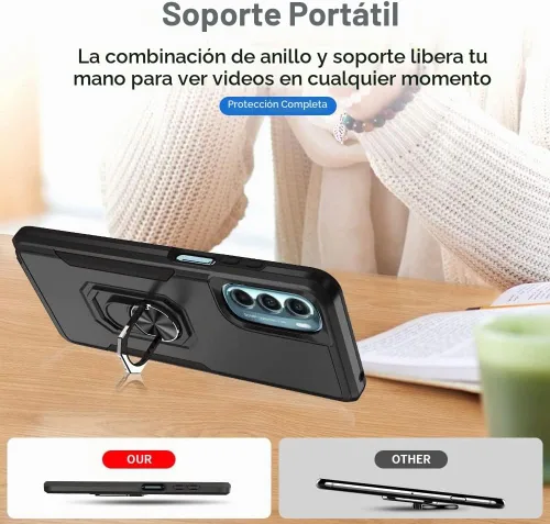 Vista 4 de HNHYGETE Funda para Moto G Stylus 5G 2022, con protector de pantalla, a prueba de golpes, grado militar, resistente, con función atril de anillo