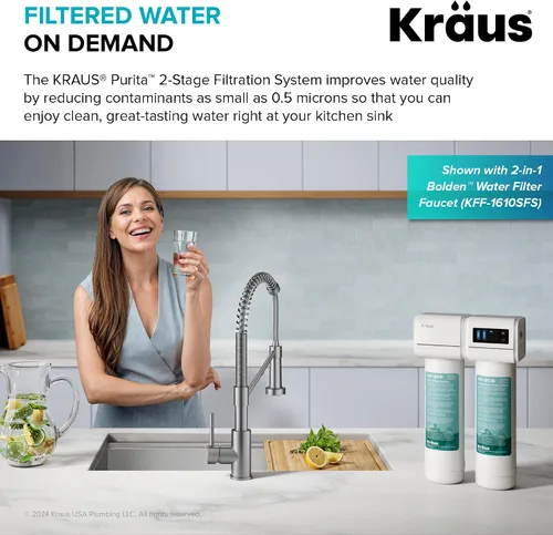 Vista 3 de KRAUS Purita FS-1001 - Sistema de filtración de agua de 2 etapas para debajo del fregadero con monitor de pantalla digital, FS-1001