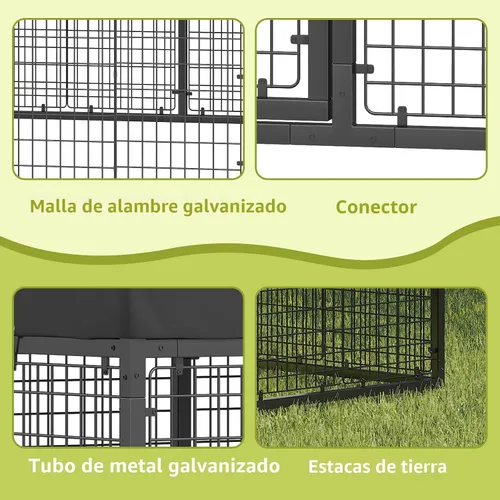 Vista 5 de Perrera para Perros de Exterior de 118" x 118" de Acero Ideal Cerca para Perros Medianos/Pequeños Revestimiento Anti-Óxido Jaula con Techo