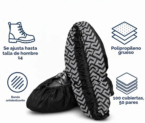Vista 3 de Paquete de 100 fundas negras desechables extragrandes para botas y zapatos. Botines reutilizables resistentes al agua duraderos con peldaños