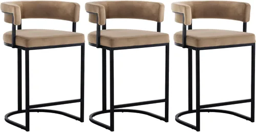 Vista 23 de Modern Barrel - Juego de 2 taburetes de bar de terciopelo de 24 pulgadas con respaldo y brazos cómodos, silla de isla de cocina tapizada de sherpa