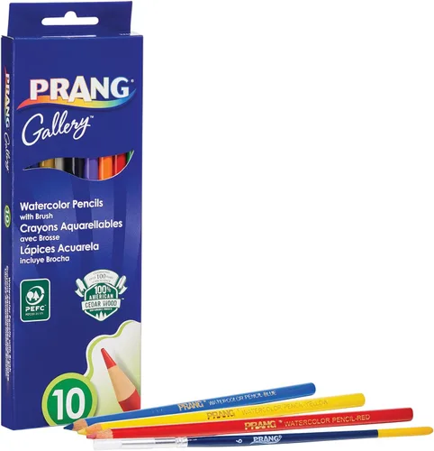 Vista 5 de Prang Lápices de colores de acuarela, incluye pincel, colores surtidos, 10 unidades (23650)