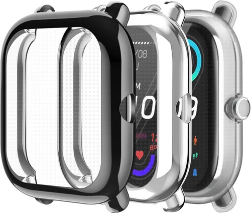 Vista 9 de Fintie - Juego de 3 fundas compatibles con Amazfit Bip U Pro/S/Lite/1S/GTS 2 Mini Screen Protector, Soft TPU Plated Bumper, Full Protective Cover