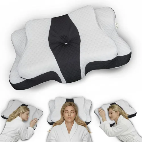 Vista 8 de Almohada cervical ergonómica para dormir – Almohada cervical de espuma viscoelástica para personas que duermen de lado y de espalda – Soporte