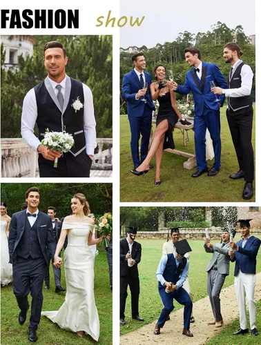 Vista 8 de COOFANDY Chaleco de traje para hombre, ajustado, formal, de negocios, chaleco casual para boda