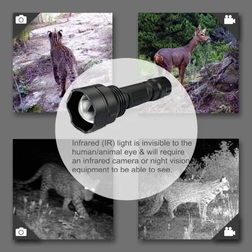 Vista 3 de Linterna infrarroja LED IR de 940 nm para alcance de visión nocturna, enfoque ajustable, zoomable, linternas impermeables con interruptor de presión