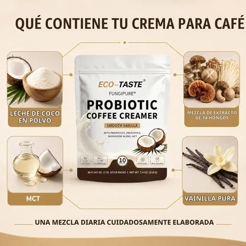 Vista 7 de ECO-TASTE Crema probiótica para café, vainilla suave, 30 paquetes de barras