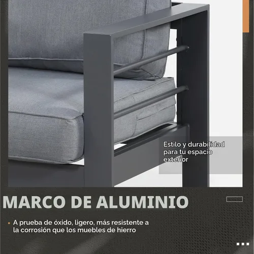 Vista 3 de Solaste Juego de muebles de aluminio para exteriores, juego de conversación de sofá seccional de 4 piezas con mesa de centro de vidrio templado