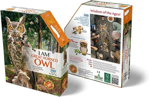 Vista 3 de Madd CAPP: I AM Great Horned OWL - Rompecabezas de 300 piezas, rompecabezas en forma de pájaro, tamaño terminado de 29 x 12 pulgadas, incluye