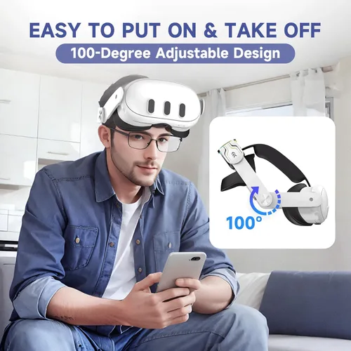 Vista 4 de Bioherm Head Strap with Battery for MetaOculus Quest 3, 10000mAh Battery Pack for Extended 8 Hrs of Playtime, Fast Charging VR Power, Adjustable