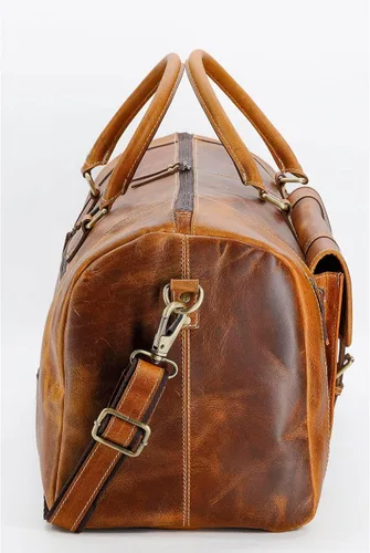 Vista 5 de KomalC Bolsas de lona de cuero para hombres y mujeres de grano completo de viaje durante la noche, fin de semana, bolsas de cuero para deportes