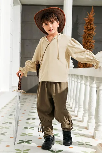 Vista 3 de Bbalizko Camisa de disfraz de pirata medieval para niños, renacentista, medieval, con volantes, manga larga, para Halloween, jacobita escocesa