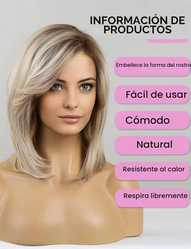 Vista 3 de HAIRCUBE Pelucas estilo Bob hasta el hombro para mujer con raya lateral