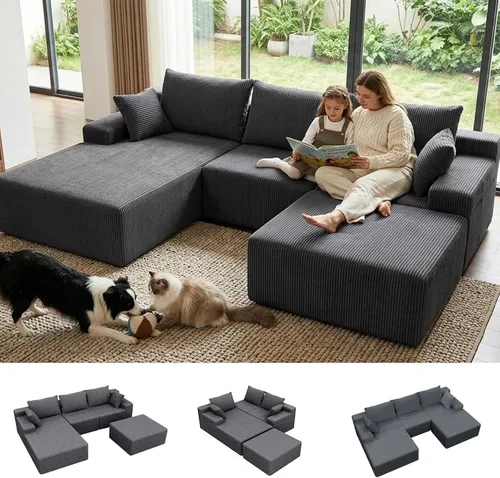 Vista 15 de Lifelink Sofá seccional deshuesado de 108 pulgadas para sala de estar en Beige